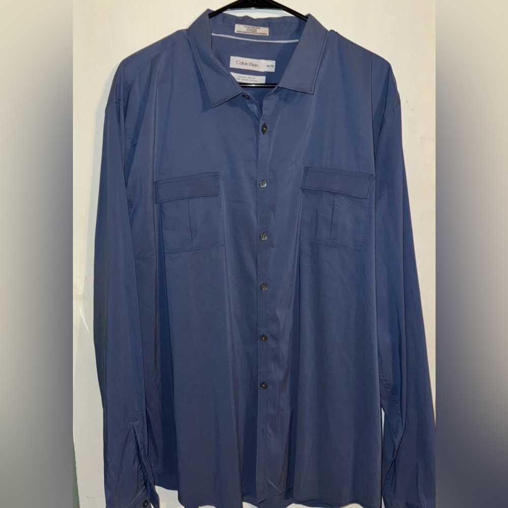 CALVIN KLEIN Shirt Men's Size 2XL/TTG Extreme Slim Fit Blue Stretch 2/Pockets